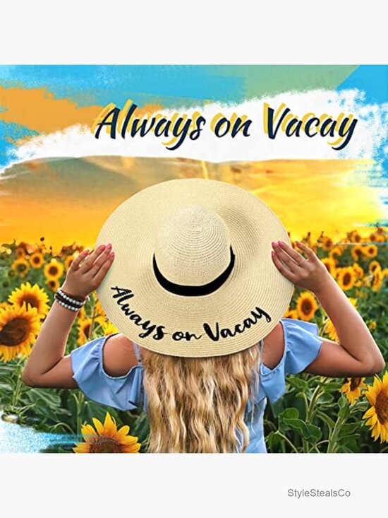 4 Pack Foldable Straw Sun Hats with Embroidered Sayings Travel Beach Hats main image 7